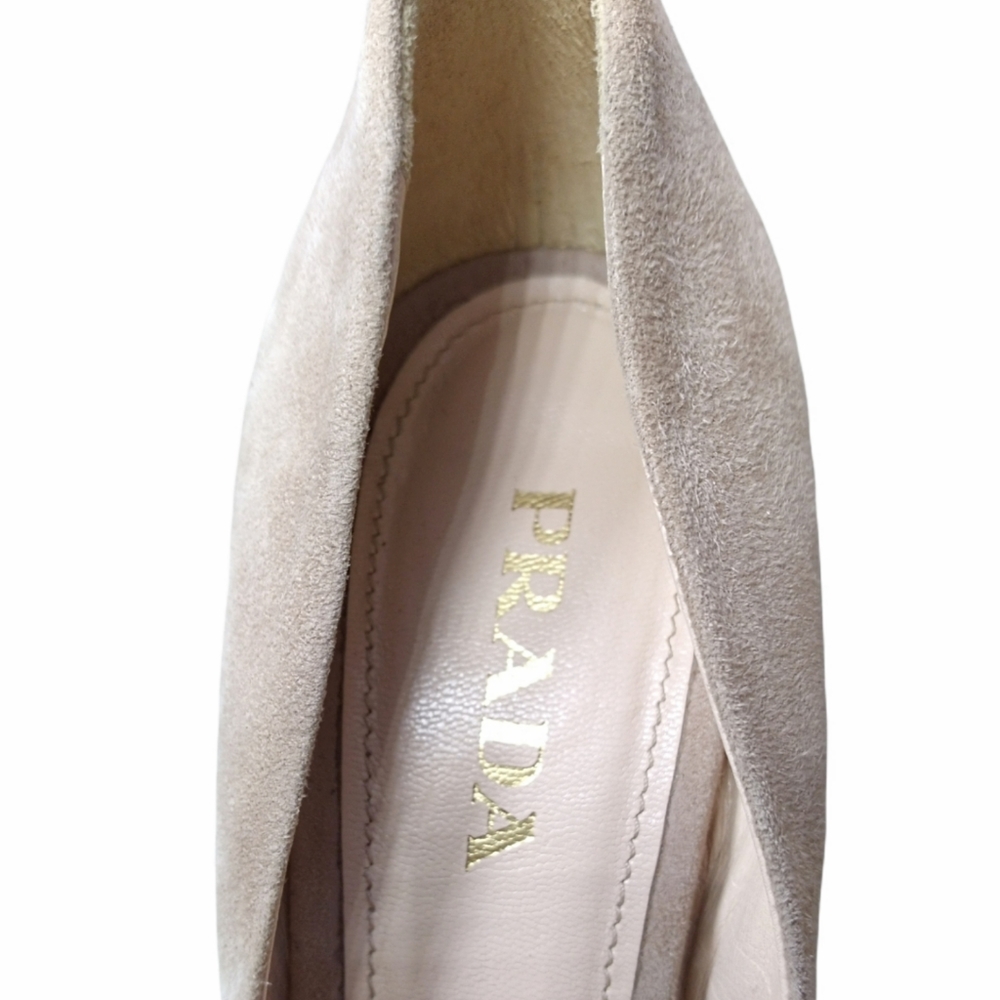 PRADA Suede Nude Espadrille Peep Square Toe Wedges Platform Sandals Shoes Size 8 - Picture 12 of 16
